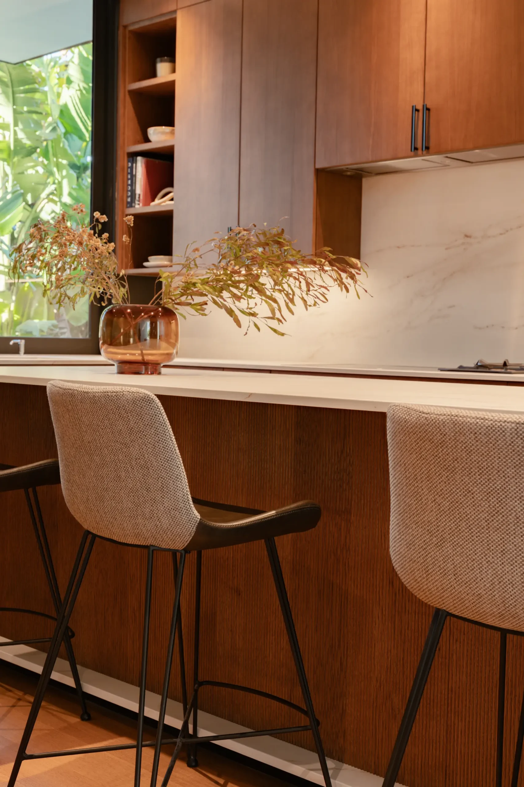Minimalist contemporary DOCA kitchen with natural wood warmth